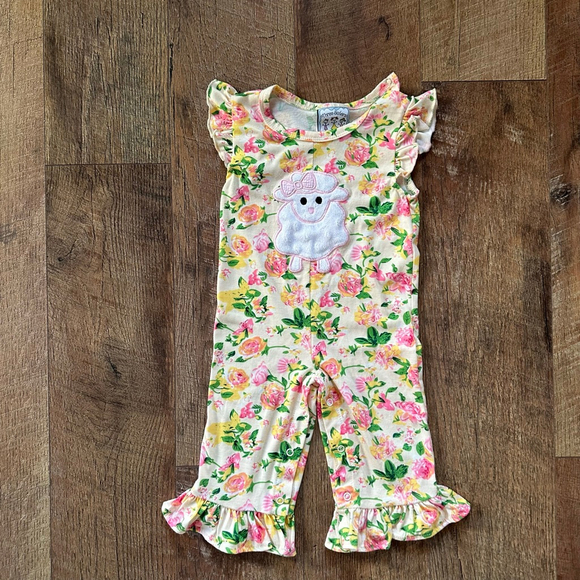 Baby Three Sisters Floral Ruffle Jumpsuit Romper 12 Months White Pink - Picture 2 of 14